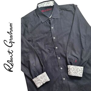 Robert Graham Black Jacquard Button Down Flip Cuff Long Sleeve XL Classic Fit